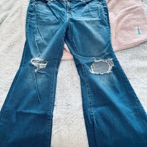 Torrid Dark Blue Destructed Boot Cut Jeans